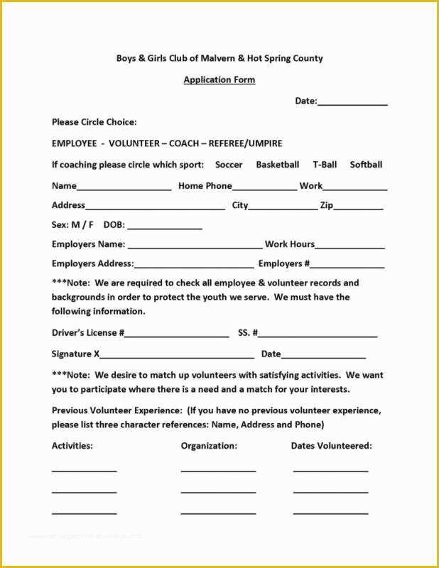 Volunteer Application form Template Free Of Volunteer form Template