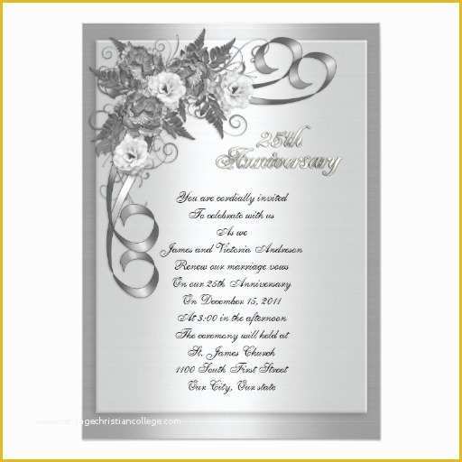 Vow Renewal Invitation Templates Free Of 25th Wedding Anniversary Vow Renewal White Roses 5x7 Paper