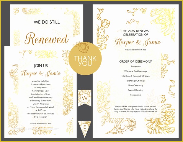 Vow Renewal Invitation Templates Free Of Free Gold Floral Vow Renewal Invitation