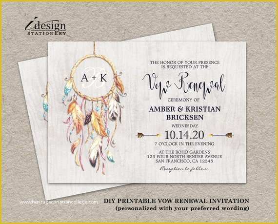 Vow Renewal Invitation Templates Free Of Rustic Boho Dreamcatcher Vow Renewal Invitation Printable