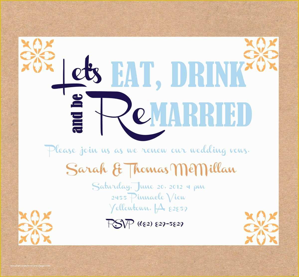 Vow Renewal Invitation Templates Free Of Vow Renewal Invitation Eat Drink and Be Married