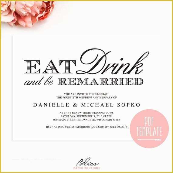 Vow Renewal Invitation Templates Free Of Vow Renewal Invitation "eat Drink and Be Remarried