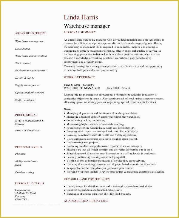 Warehouse Manager Resume Template Free Of 10 Warehouse Manager Job Description Samples