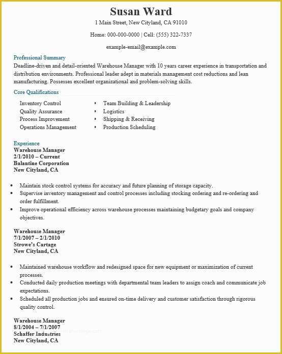 Warehouse Manager Resume Template Free Of 18 Free Warehouse Manager Resume Samples Sample Resumes