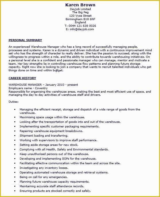 Warehouse Manager Resume Template Free Of 18 Free Warehouse Manager Resume Samples Sample Resumes