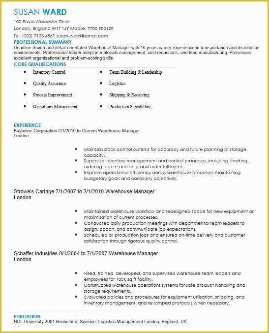 Warehouse Manager Resume Template Free Of 18 Free Warehouse Manager Resume Samples Sample Resumes