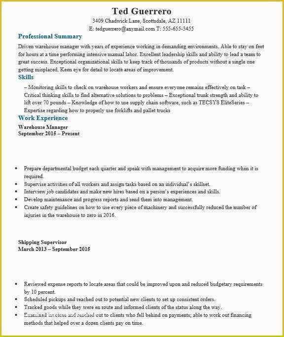 Warehouse Manager Resume Template Free Of 18 Free Warehouse Manager Resume Samples Sample Resumes