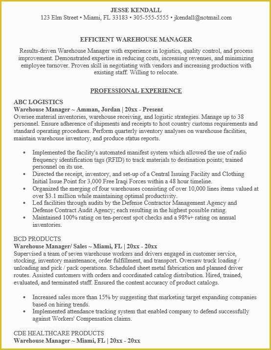 Warehouse Manager Resume Template Free Of 18 Free Warehouse Manager Resume Samples Sample Resumes