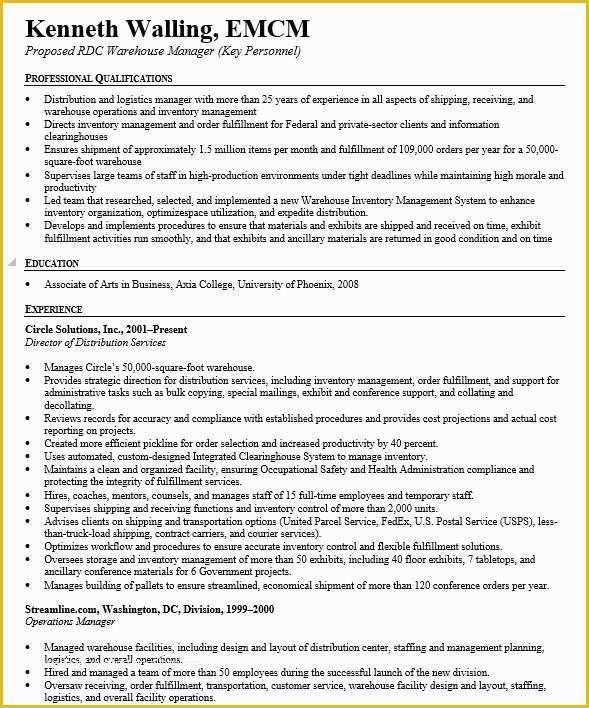 Warehouse Manager Resume Template Free Of 18 Free Warehouse Manager Resume Samples Sample Resumes