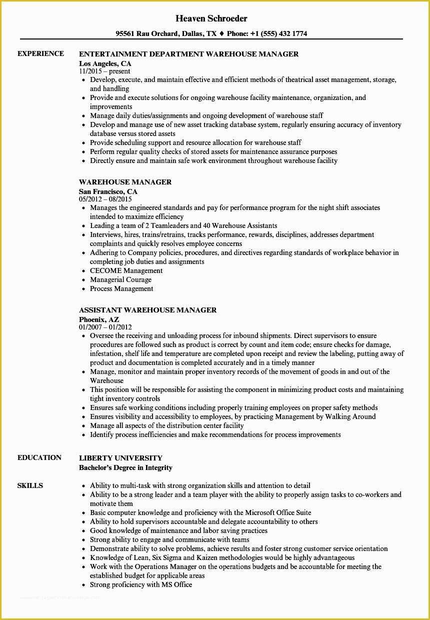 Warehouse Manager Resume Template Free Of 26 Exclusive Warehouse Manager Resume Sample Kf I