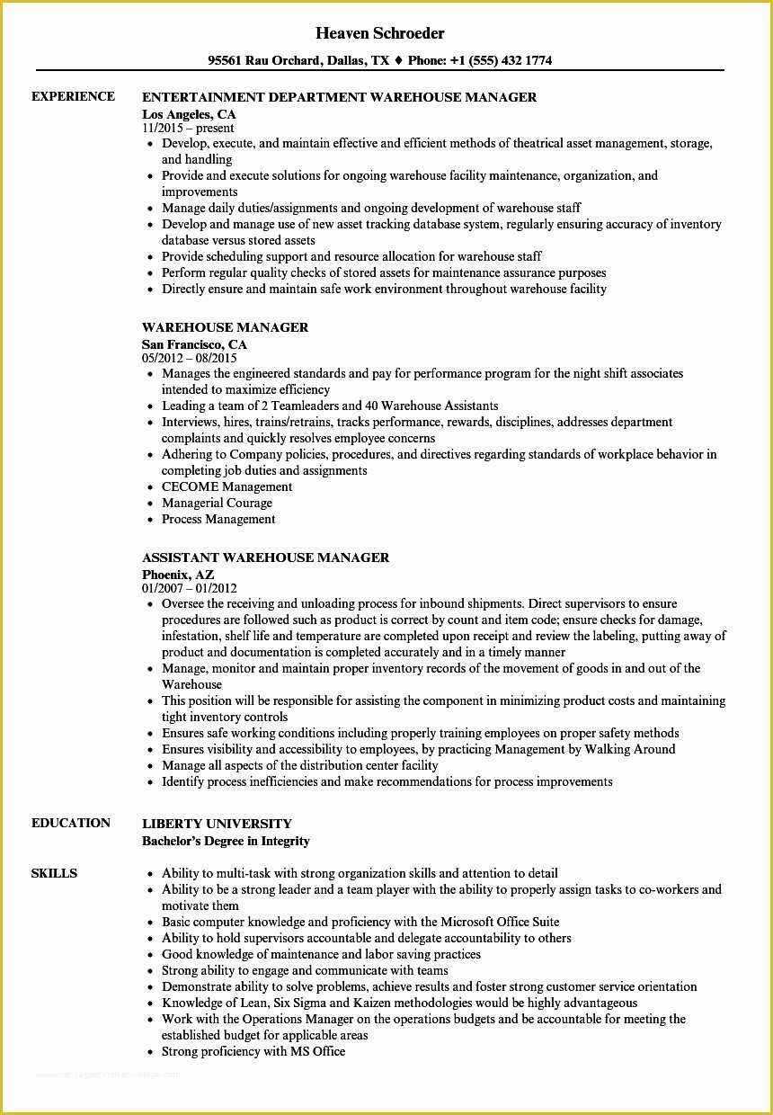 Warehouse Manager Resume Template Free Of 26 Exclusive Warehouse Manager Resume Sample Kf I