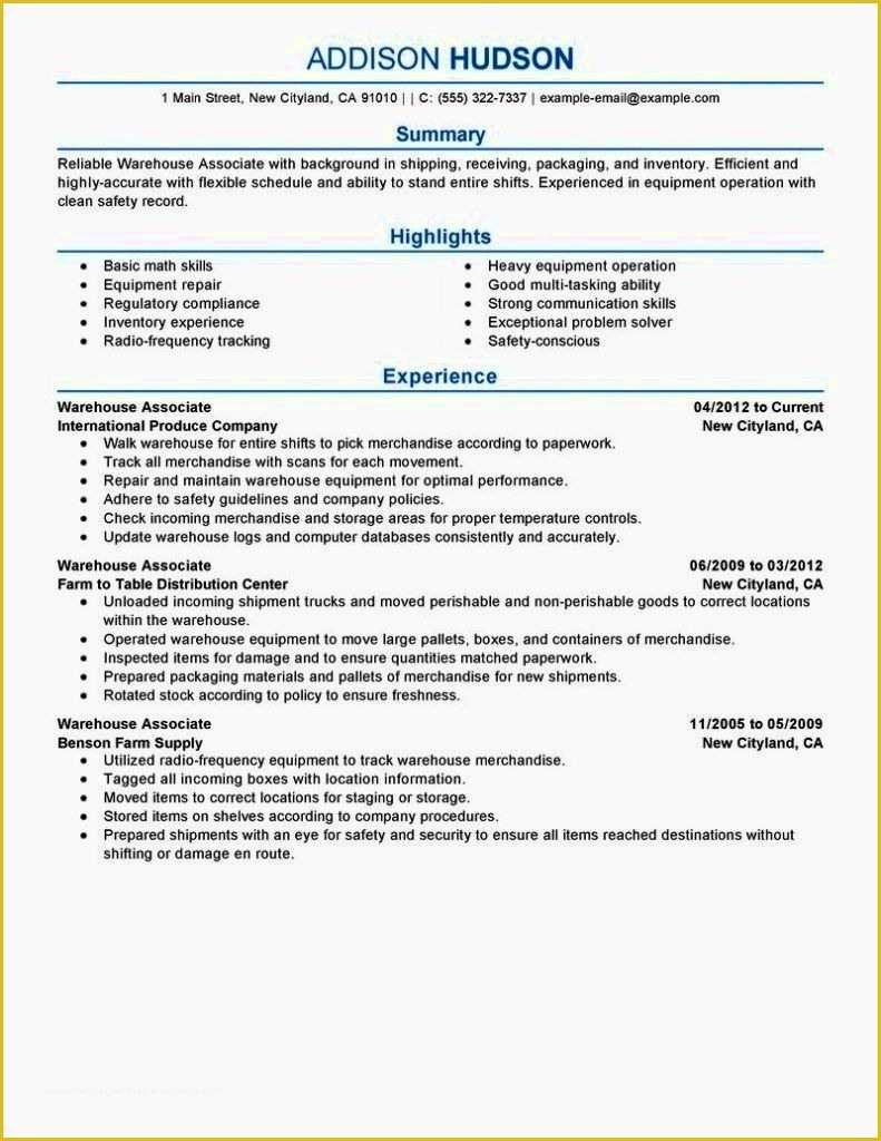 Warehouse Manager Resume Template Free Of Entry Level Warehouse Resume Resume Template