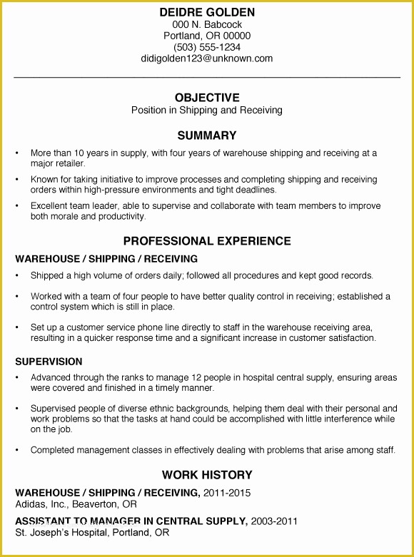 Warehouse Manager Resume Template Free Of Functional Resume Sample Shipping and Receiving