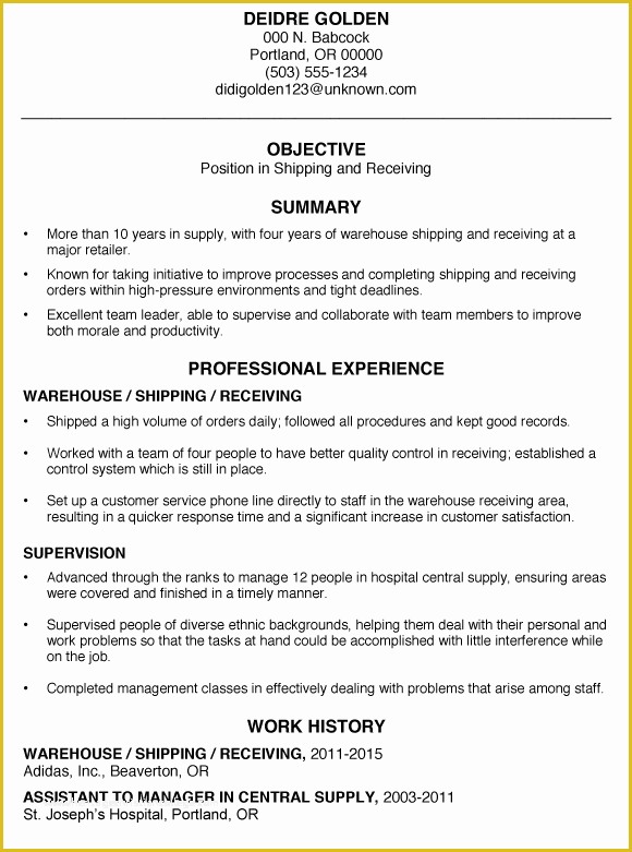 Warehouse Manager Resume Template Free Of Functional Resume Sample Shipping and Receiving