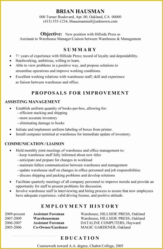 Warehouse Manager Resume Template Free Of No College Degree Resume Samples Archives Damn Good