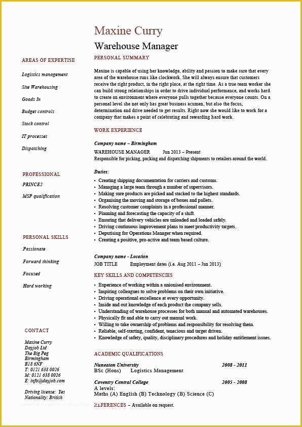 Warehouse Manager Resume Template Free Of Warehouse Manager Resume Examples Job Description Stock