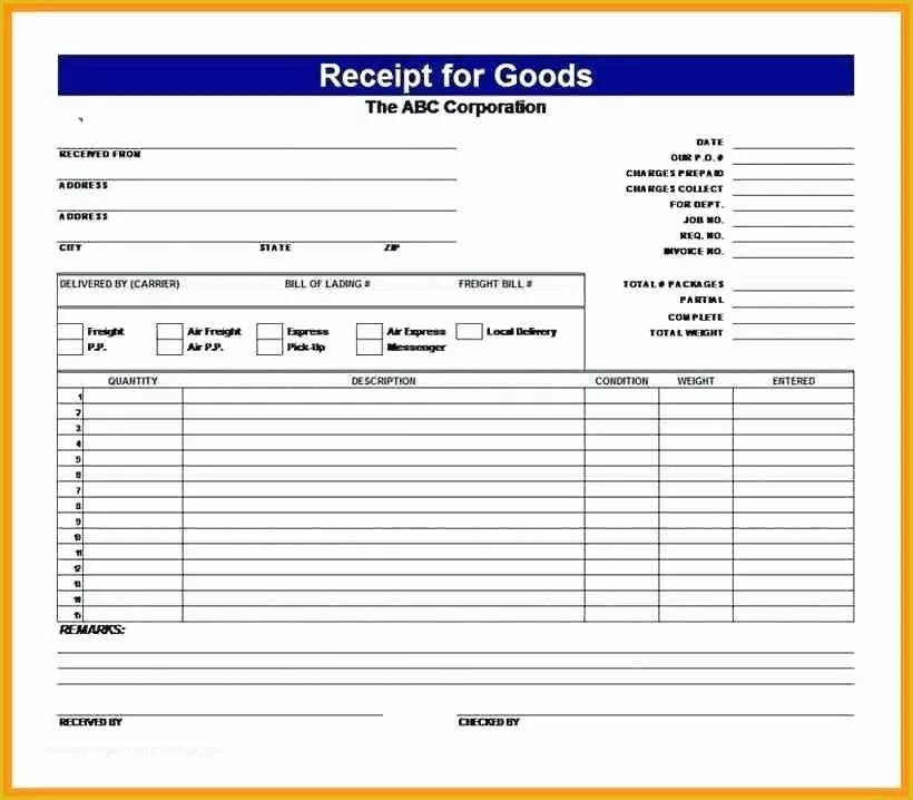 Warehouse Receipt Template