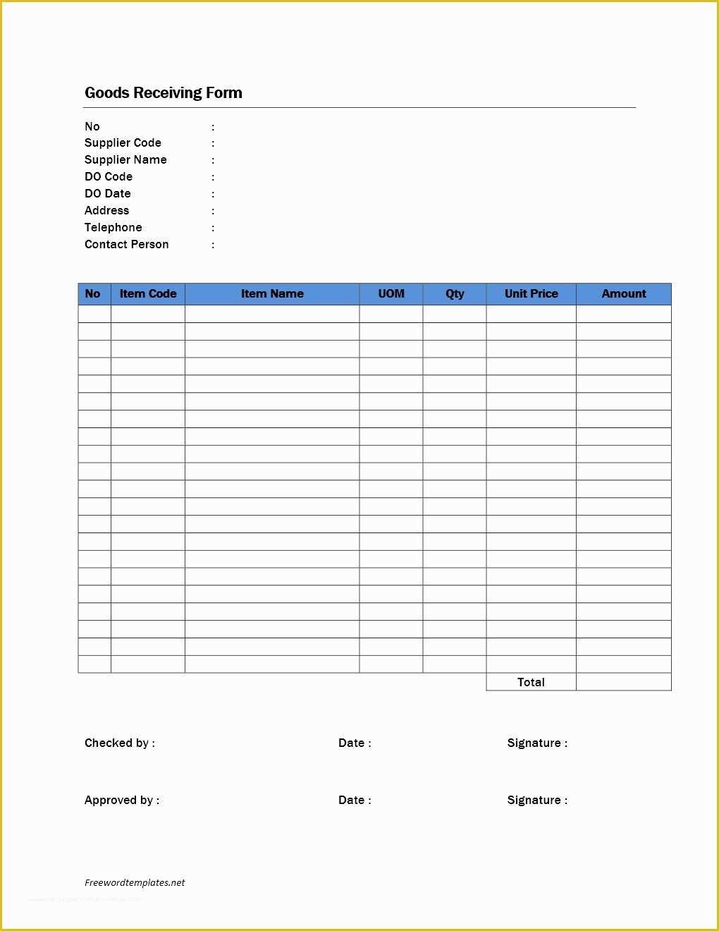 Warehouse Receipt Template Free Of Goods Receiving form