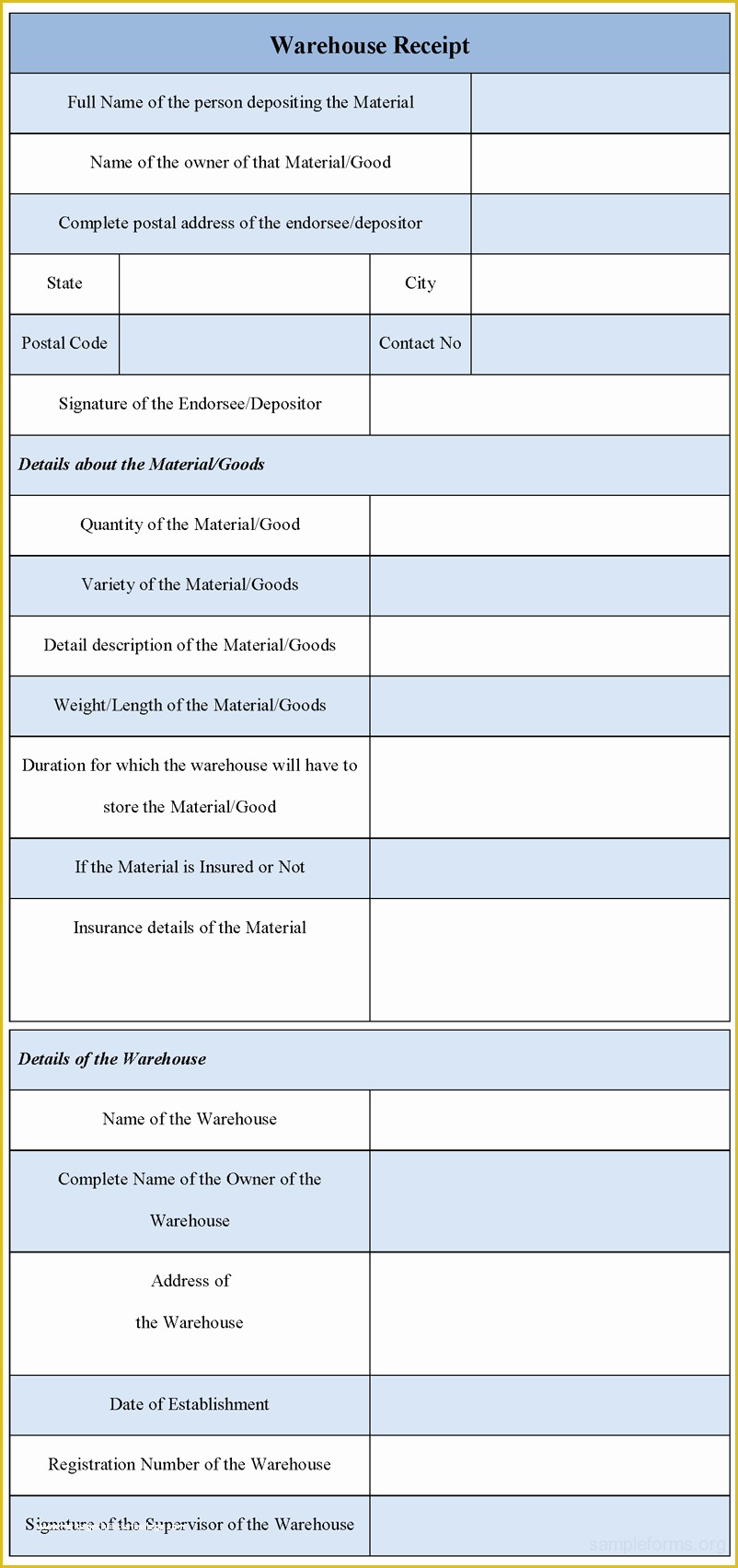 Warehouse Receipt Template Free Of Warehouse Receipt form Sample forms