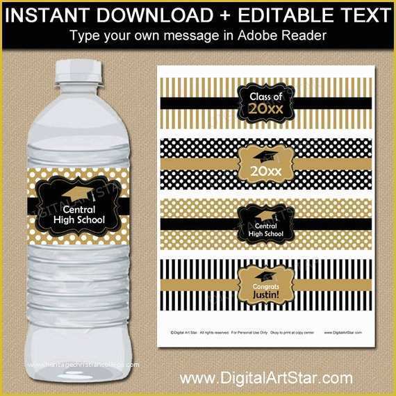 Water Bottle Template Free Of Black and Gold Graduation Water Bottle Label Template
