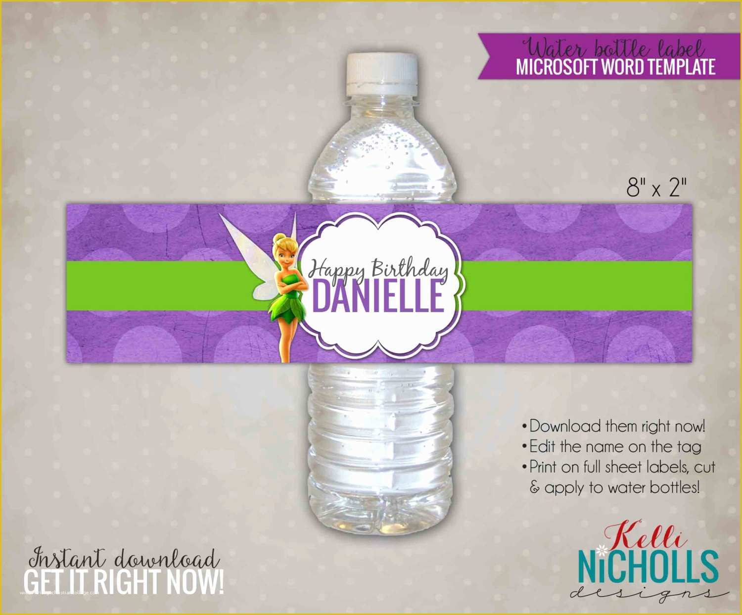 Water Bottle Template Free Of Tinkerbell Water Bottle Label Template by Kellinichollsdesigns