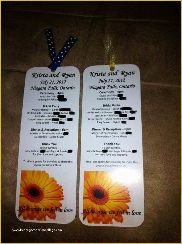 Wedding Bookmarks Templates Free Of Bookmark Programs Wedding Ceremony Diy Navy Yellow Img