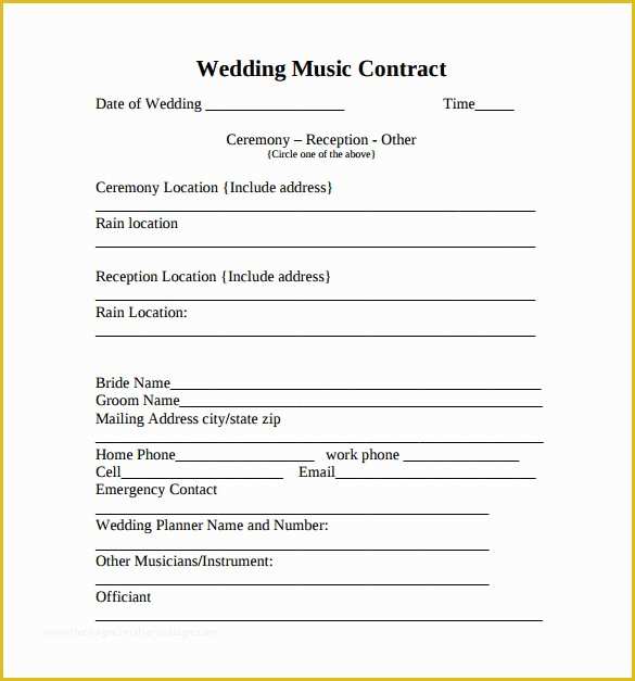 Wedding Contract Template Free Of 15 Music Contract Templates