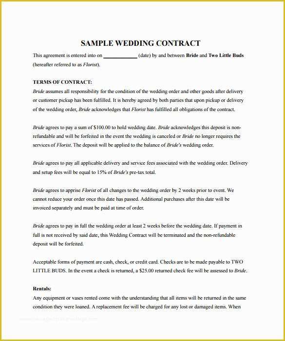 Wedding Contract Template Free Of 21 Wedding Contract Samples