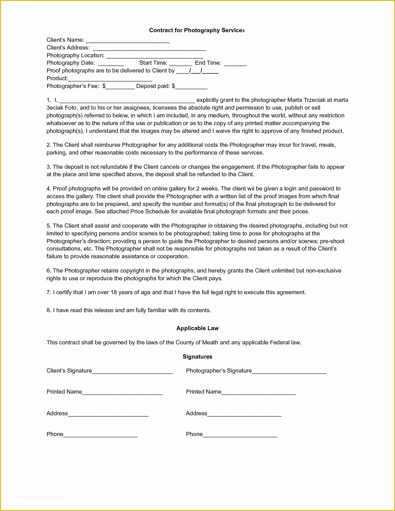 Wedding Contract Template Free Of 4 Best Of Free Printable Contracts Templates Free