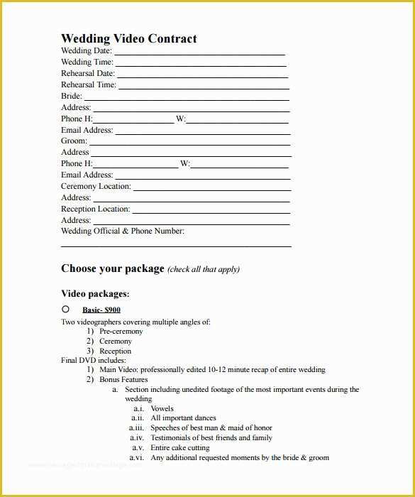 Wedding Contract Template Free Of 9 Videography Contract Templates to Download for Free