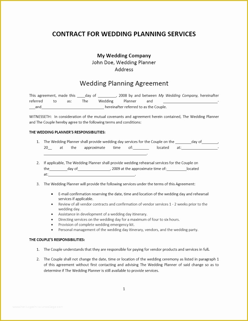 Wedding Contract Template Free Of Agreement Word Templates Free Word Templates