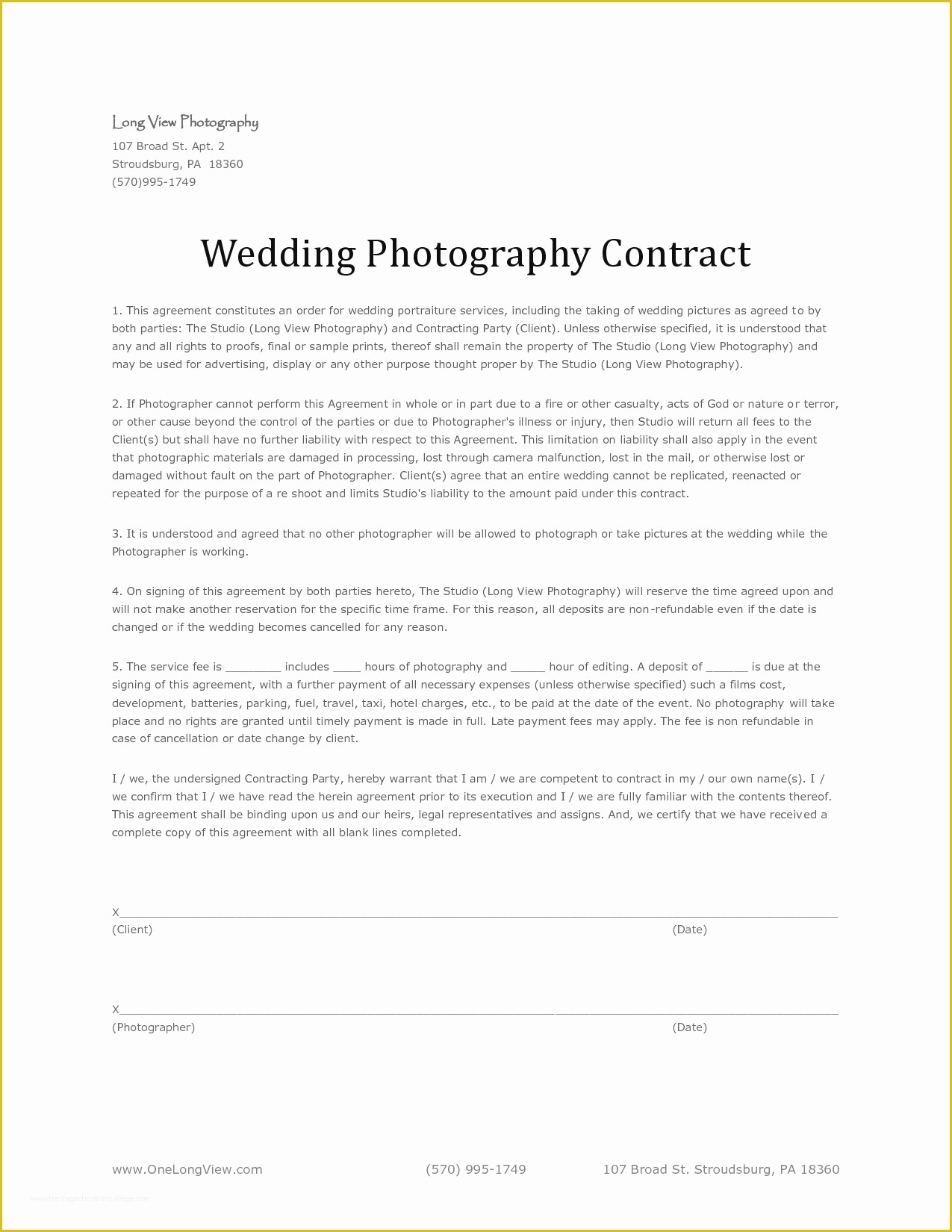 Wedding Contract Template Free Of Basic Wedding Graphy Contracts