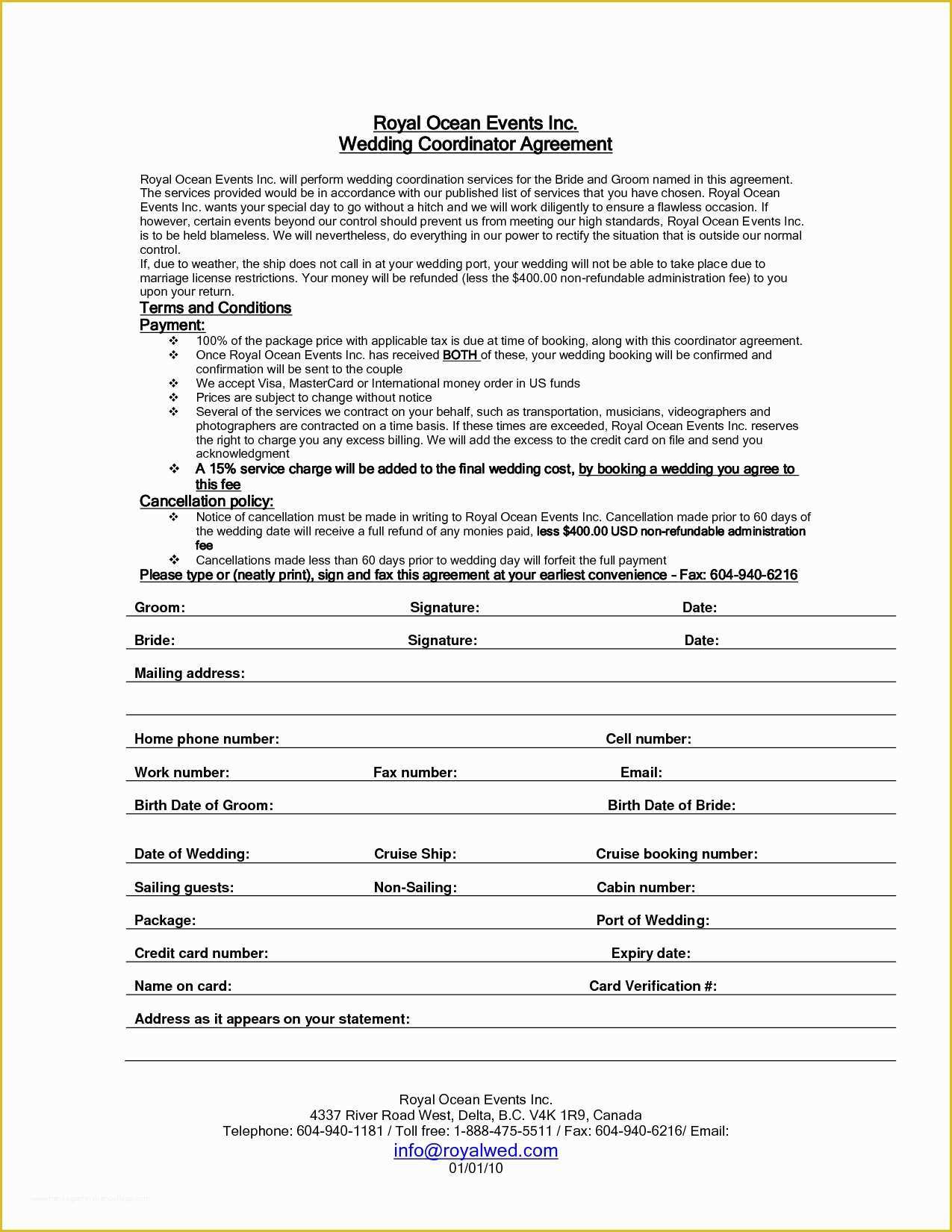 Wedding Contract Template Free Of Day Wedding Coordinator Contract Template Templates