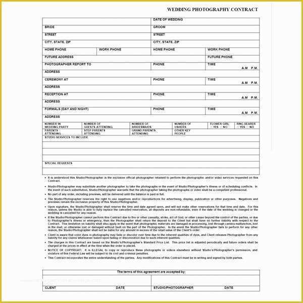 Wedding Contract Template Free Of Free Printable Wedding Graphy Contract Template form