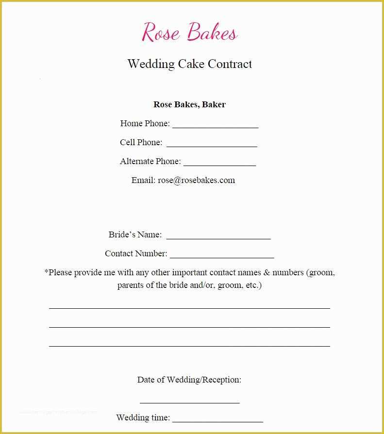 Wedding Contract Template Free Of Generic Blank Wedding Cake Contract