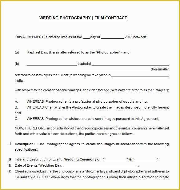 Wedding Contract Template Free Of Graphy Contract Template – 10 Free Word Pdf