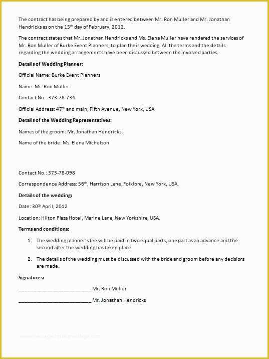 Wedding Contract Template Free Of Marriage and Wedding Contract