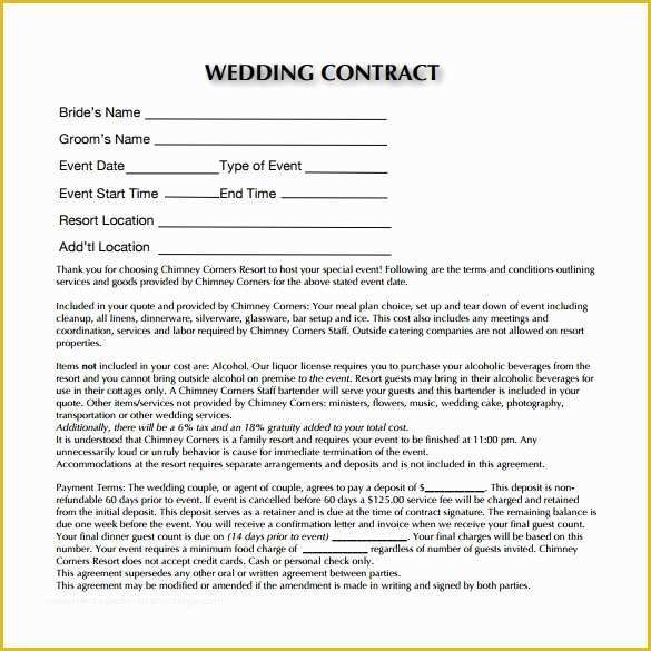 Wedding Contract Template Free Of Wedding Contract Template 23 Download Documents In Pdf