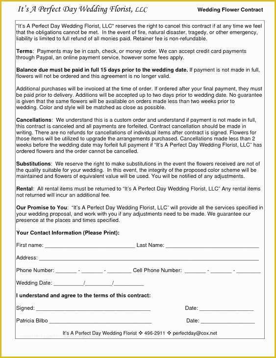 Wedding Contract Template Free Of Wedding Flower Contracts Documents Pinterest