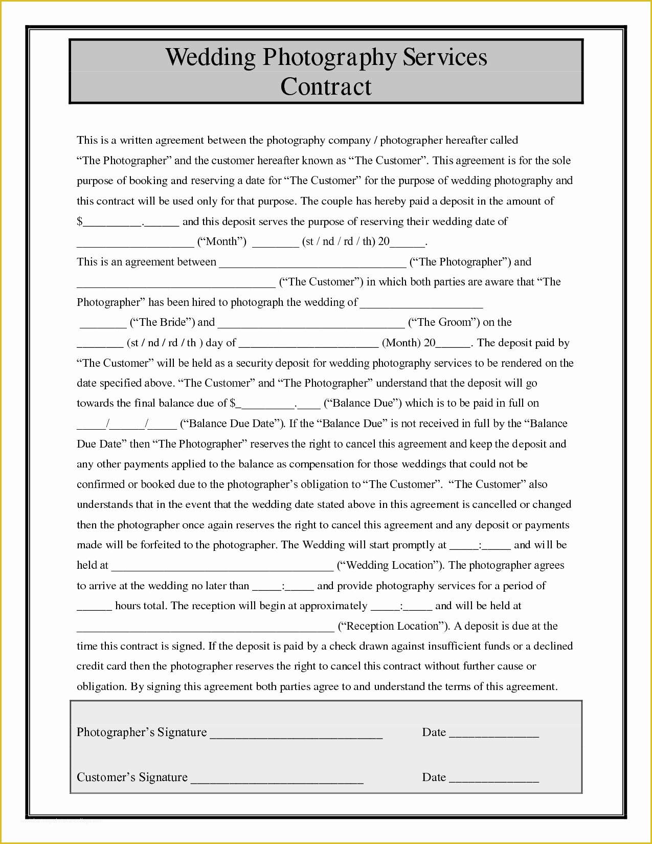 Wedding Contract Template Free Of Wedding Graphy Contract Basics