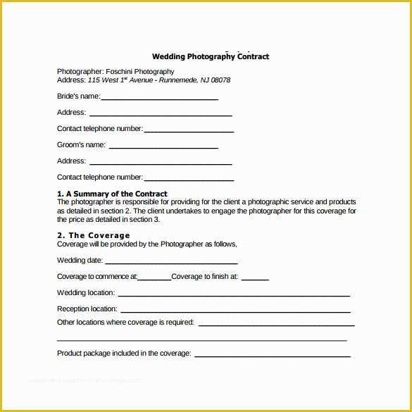 Wedding Contract Template Free Of Wedding Graphy Contract Template 14 Download Free