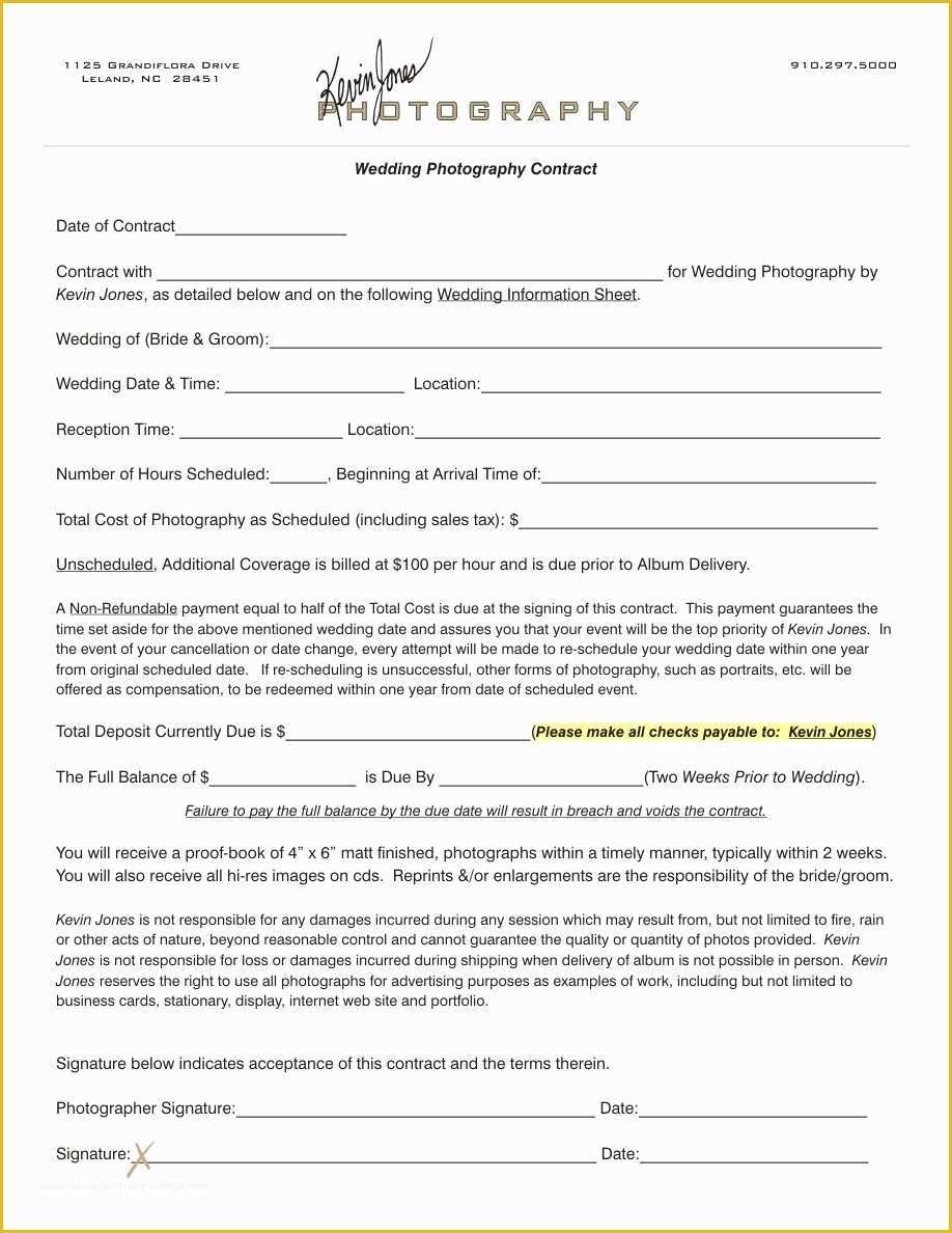 Wedding Contract Template Free Of Wedding Photography Contract