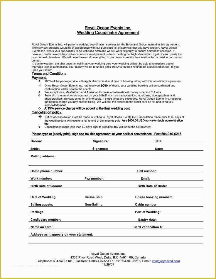 Wedding Contract Template Free Of Wedding Planner Contract Agreement