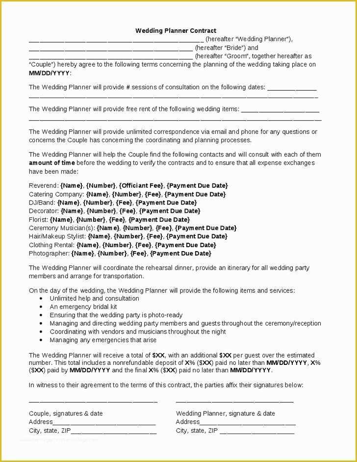 Wedding Contract Template Free Of Wedding Planner Contract