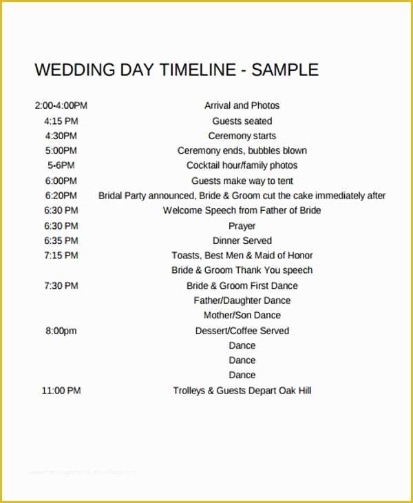 Wedding Day Timeline Template Free Of 6 Wedding Day Timeline Templates Free Samples Examples