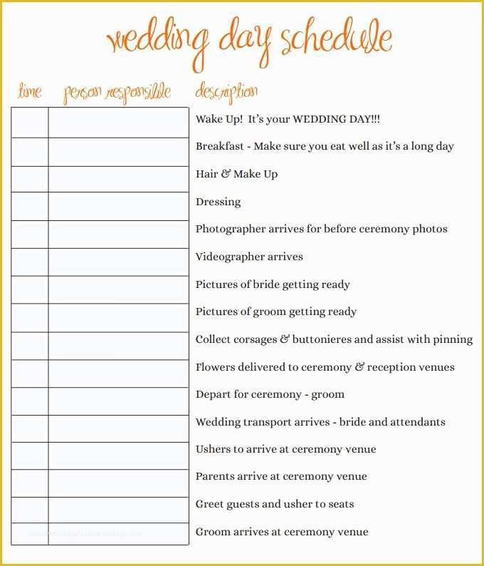 Wedding Day Timeline Template Free Of Wedding Schedule Templates – 29 Free Word Excel Pdf