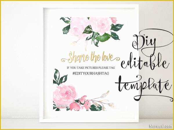 Wedding Hashtag Sign Template Free Of Hashtag Sign Template Featuring Pink Floral Accents