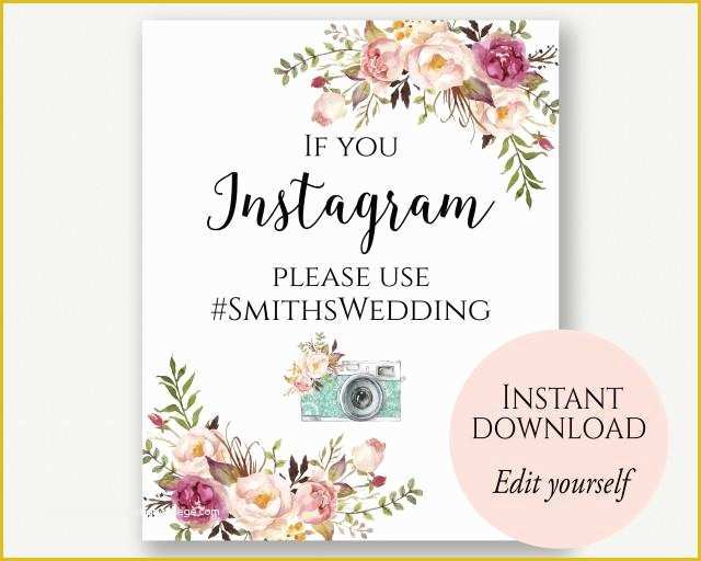 Wedding Hashtag Sign Template Free Of Instagram Wedding Sign if You Instagram Sign Instagram
