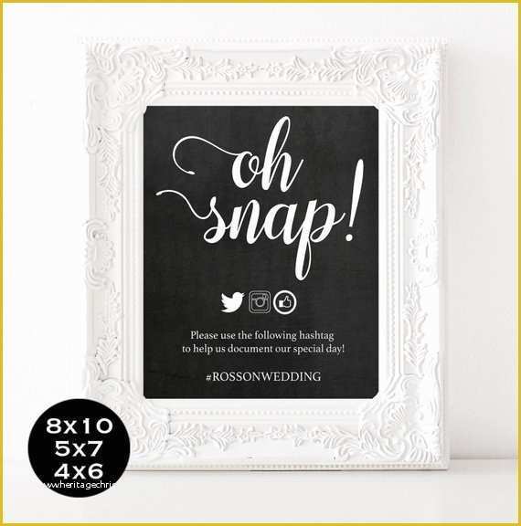 Wedding Hashtag Sign Template Free Of Items Similar to Wedding Hashtag Sign Oh Snap Wedding
