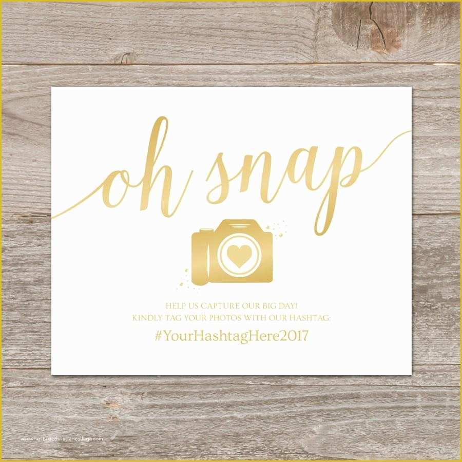 Wedding Hashtag Sign Template Free Of Wedding Hashtag Sign Printable Oh Snap Wedding Sign